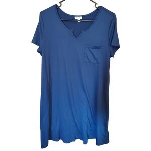 Love Fire Womens Size L T Shirt Dress Blue Pocket Short Sleeve Pullover‎